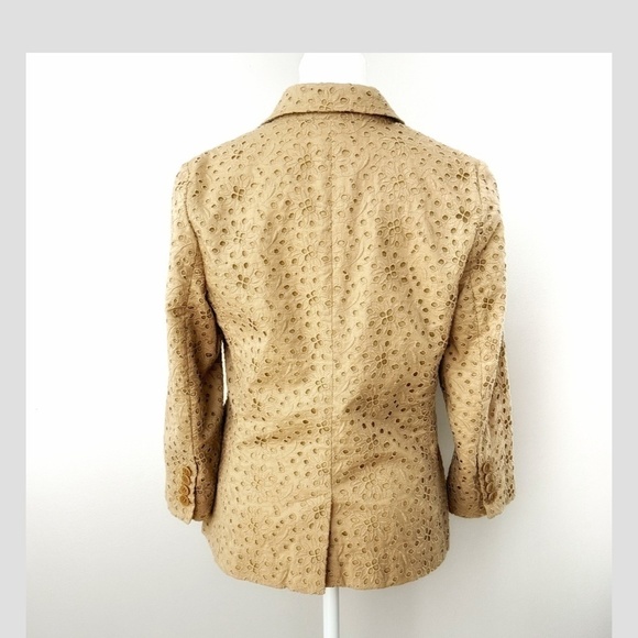 Talbots Lightweight Blazer Eyelet Detail 100% Cotton Button Front Jacket Taupe 6 - Picture 2 of 9